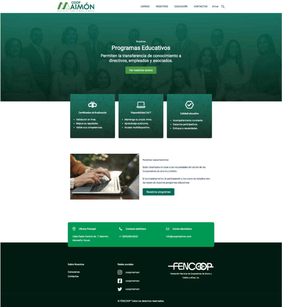 COOPMAIMÓN Learning management system home page